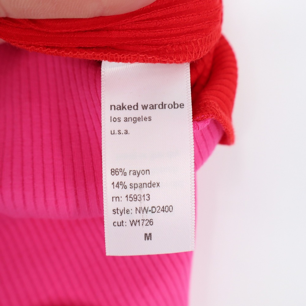 Naked Wardrobe Pink Red Colorblock Ribbed Midi Bodycon Dress M - Picture 4 of 7